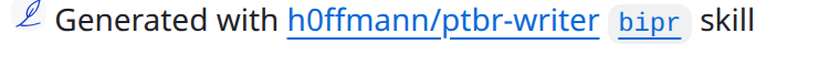 o rodapé no GitHub: o favicon do ptbr-writer e Generated with h0ffmann/ptbr-writer bipr skill